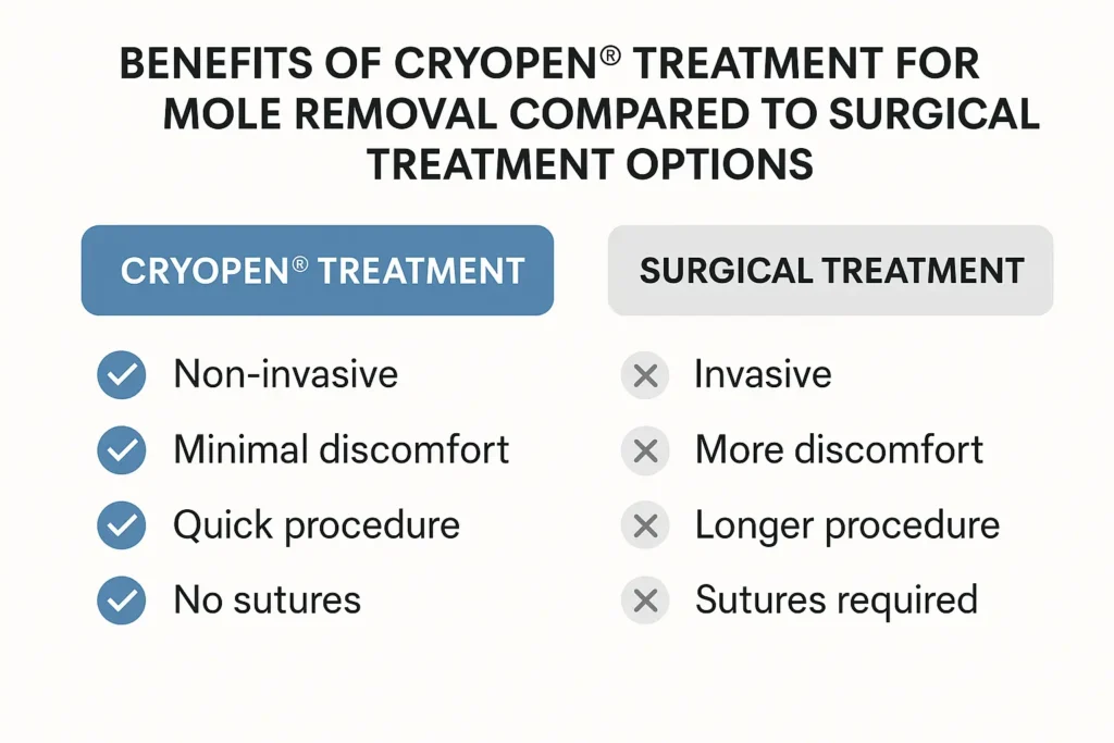 Table to show the benefits of getting moles removed Greater London (Croydon) from LA LIPO