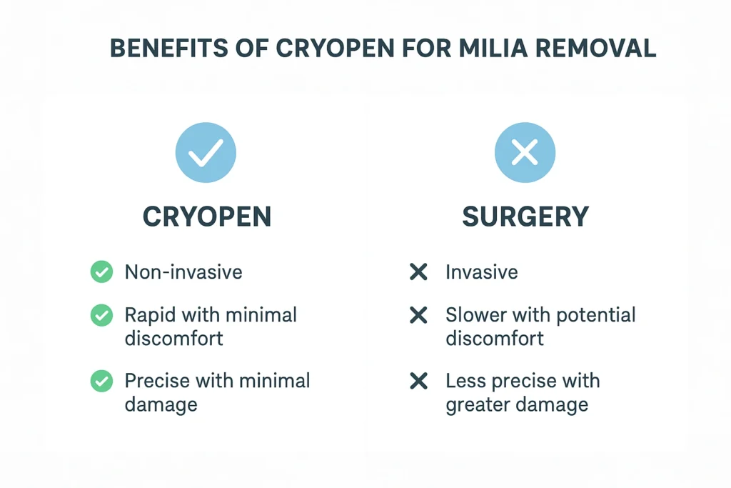 Benefits of cryopen for milia removal Greater London (Croydon) compared to surgical treatments.