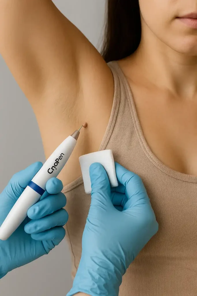 woman having cryopen to remove underarm skin tags Greater London (Croydon)