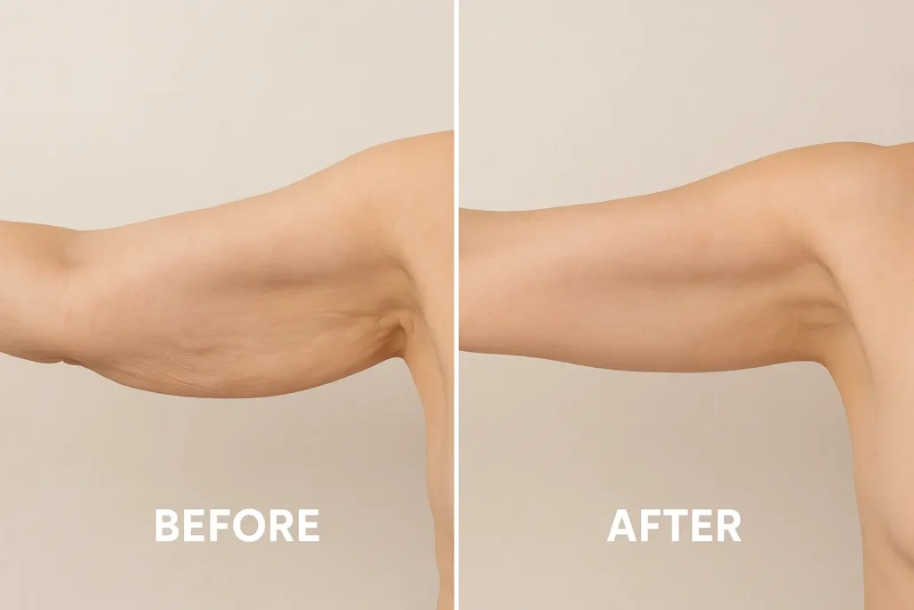 Picture of LA LIPO Greater London (Croydon) before and after results of skin tightening treatment on the upper arms.