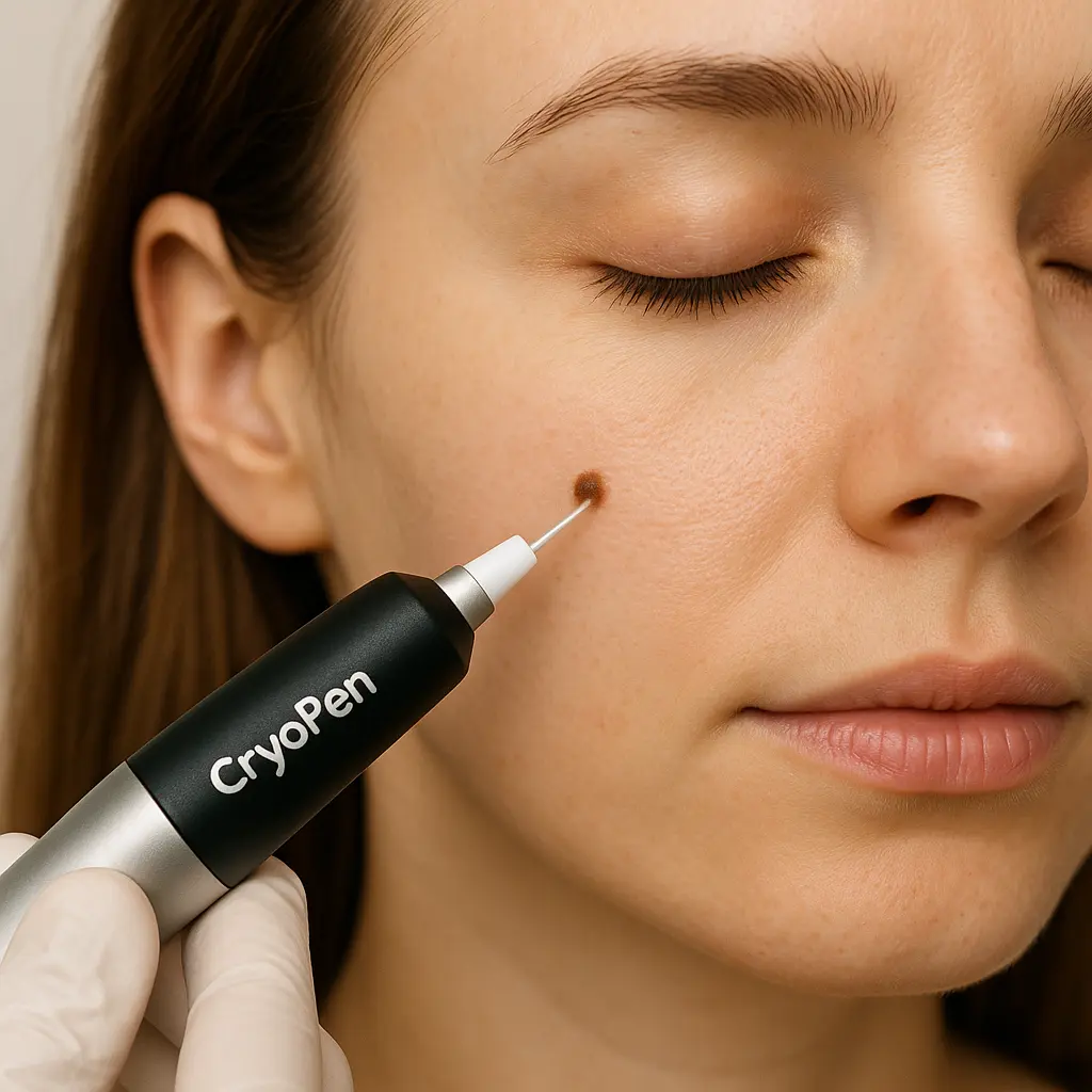 woman receiving facial mole removal Greater London (Croydon) using cryopen
